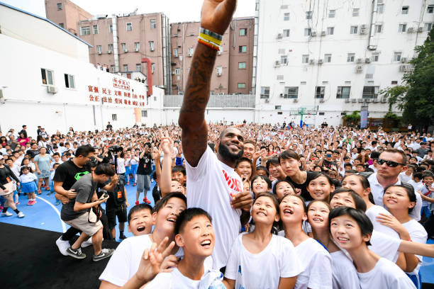 Star LeBron James of the Cleveland Cavaliers meets fans at a Nike store on September 4, 2017 in Beijing, China.