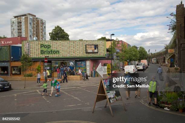 Pop Brixton on 23rd July 2015 in South London, United Kingdom. Pop Brixton is a community project, event venue and area of independent community...