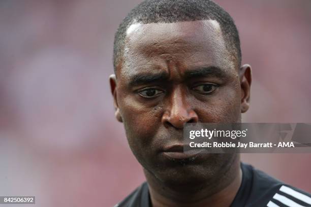 Andy Cole assitant head coach / manager of Manchester United Legends during the match between Manchester United Legends and FC Barcelona Legends at...