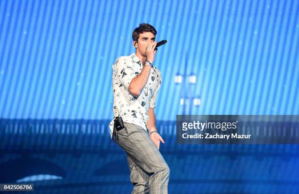 Andrew Taggart of The Chainsmokers performs on stage at the 2017 Budweiser Made in America Festival - Day 2 at Benjamin Franklin Parkway on September...
