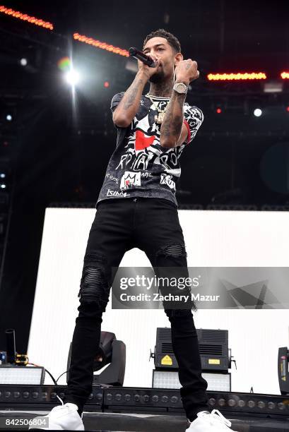 PnB Rock performs on stage at the 2017 Budweiser Made in America Festival - Day 2 at Benjamin Franklin Parkway on September 3, 2017 in Philadelphia,...