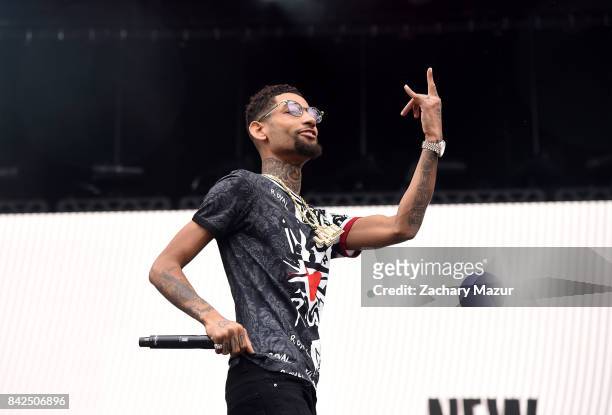 PnB Rock performs on stage at the 2017 Budweiser Made in America Festival - Day 2 at Benjamin Franklin Parkway on September 3, 2017 in Philadelphia,...