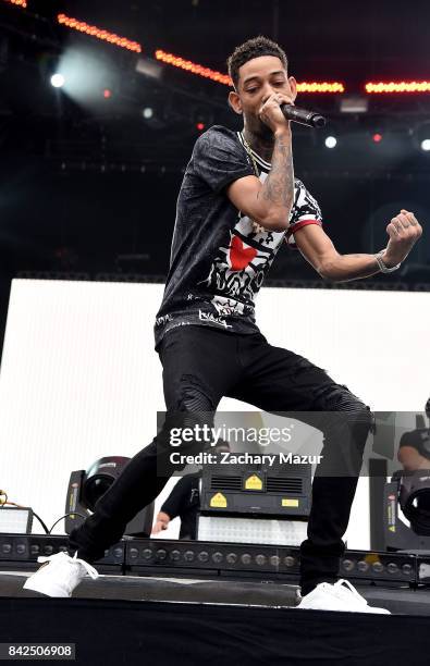 PnB Rock performs on stage at the 2017 Budweiser Made in America Festival - Day 2 at Benjamin Franklin Parkway on September 3, 2017 in Philadelphia,...