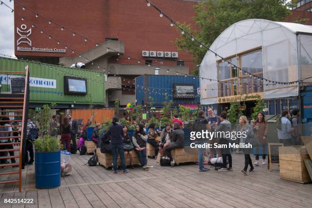 Pop Brixton on 29th July 2015 in South London, United Kingdom. Pop Brixton is a community project, event venue and area of independent community...