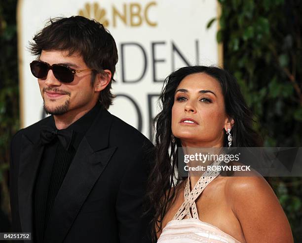 Actors Ashton Kutcher and Demi Moore arrive at the 66th Annual Golden Globe Awards held at the Beverly Hilton Hotel on January 11, 2009 in Beverly...