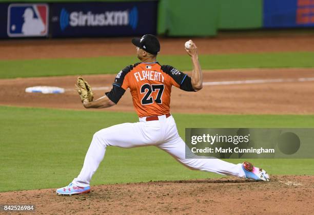 St. Louis Cardinals prospect Jack Flaherty of Team USA pitches during the 2017 SiriusXM All-Star Futures Game at Marlins Park on July 9, 2017 in...