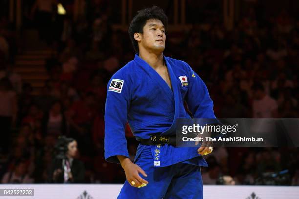 Ryunosuke Haga of Japan reacts after his defeat by Kazbek Zankishiev of Russia in the Men's -100kg second round during day six of the World Judo...