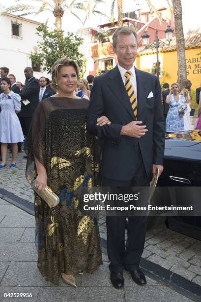 Maria Teresa of Luxemburgo and Enrique of Luxemburgo are seen attending the wedding of Marie-Gabrielle of Nassau and Antonius Willms on September 2,...