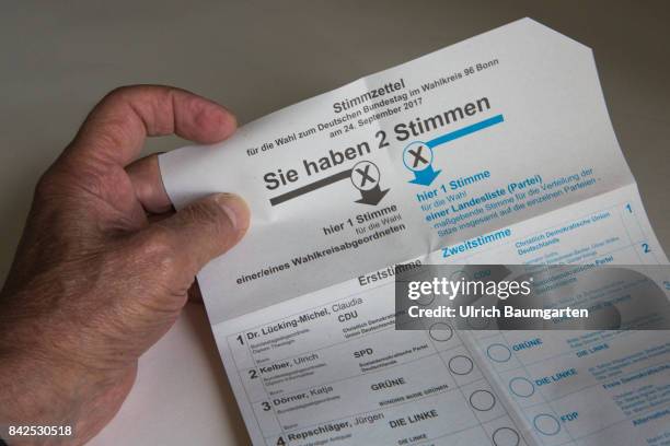 Federal elections 2017. The photo shows a hand with a vote label.