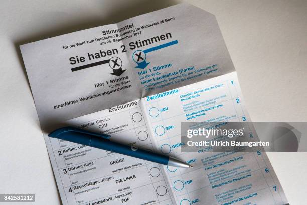 Federal elections 2017. The photo shows a vote label and a ballpoint pen.