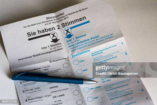 Federal elections 2017. The photo shows a vote label and a ballpoint pen.