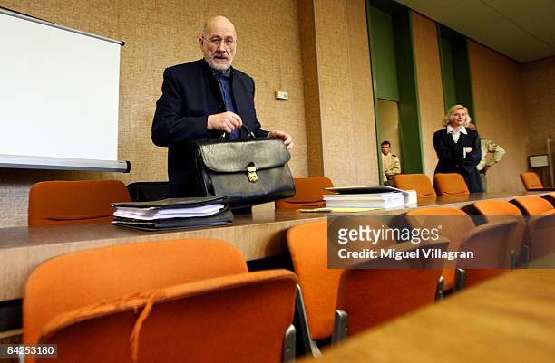 Right-wing extremist Horst Mahler and his lawyer Heidi Pioch attend the trial against Mahler at the country court on January 12, 2009 in Munich,...