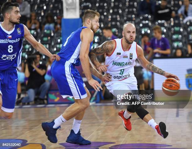 David Vojvoda of Hungary vies with Patrik Auda of Czech Republic during the Group C of the FIBA Eurobasket 2017 mens basketball match between Hungary...
