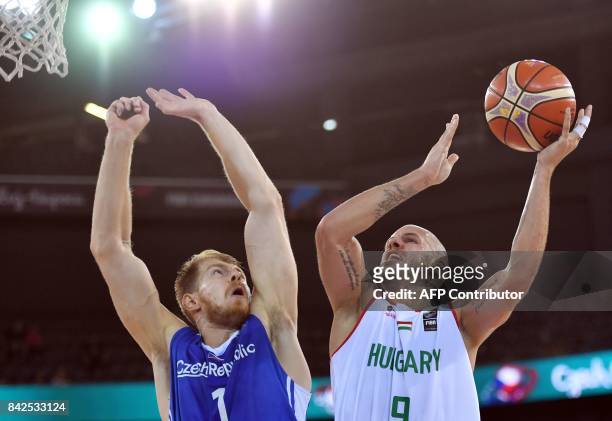 David Vojvoda of Hungary vies with Patrik Auda of Czech Republic during Group C of the FIBA Eurobasket 2017 mens basketball match between Hungary and...
