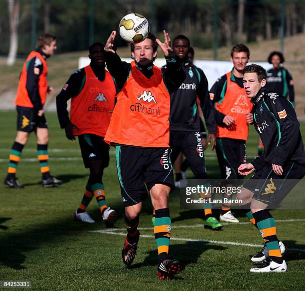 Frank Baumann catches the ball during a training session during day five of Werder Bremen training camp on January 12, 2009 in Belek, Turkey.