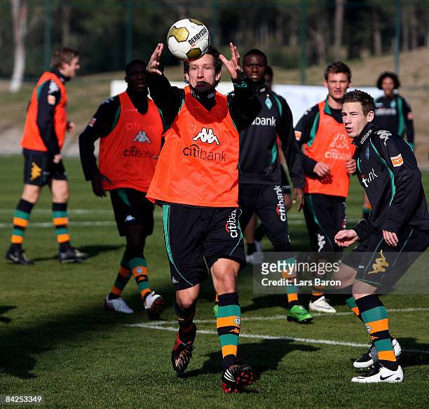 Frank Baumann catches the ball during a training session during day five of Werder Bremen training camp on January 12, 2009 in Belek, Turkey.