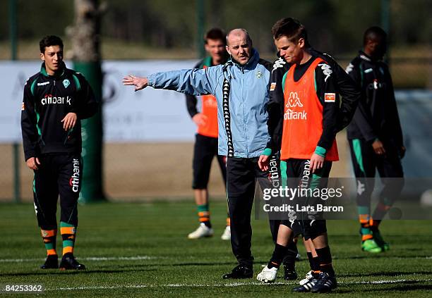 Coach Thomas Schaaf gestures during a training session during day five of Werder Bremen training camp on January 12, 2009 in Belek, Turkey.