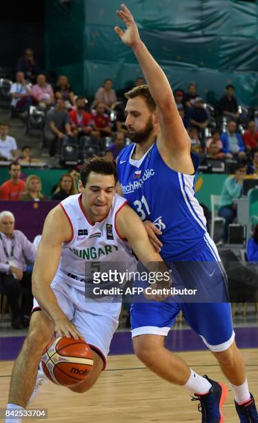Rosco Allen of Hungary vies with Martin Kriz of Czech Republic during Group C of the FIBA Eurobasket 2017 mens basketball match between Hungary and...
