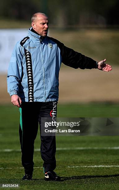 Coach Thomas Schaaf gestures during a training session during day five of Werder Bremen training camp on January 12, 2009 in Belek, Turkey.