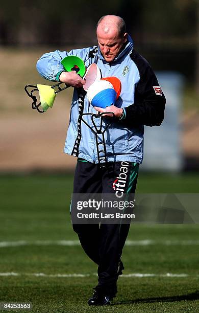 Coach Thomas Schaaf gestures during a training session during day five of Werder Bremen training camp on January 12, 2009 in Belek, Turkey.