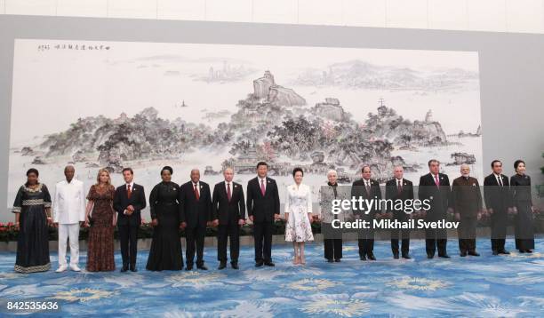 Guinea's First Lady Djebe Kaba Conde, Guinea's President Alpha Conde, Mexican President's wife Angelica Rivera, Mexican President Enrique Pena Nieto,...