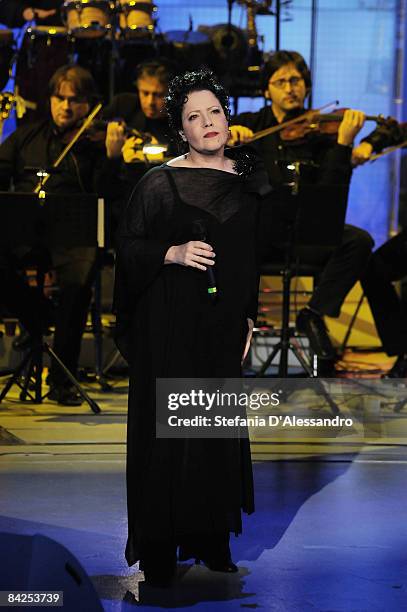 Singer Antonella Ruggiero performs live at "Che Tempo Che Fa Tv Show - Fabrizio De Andre Special" held at Rai Studios on January 11, 2009 in Milan,...