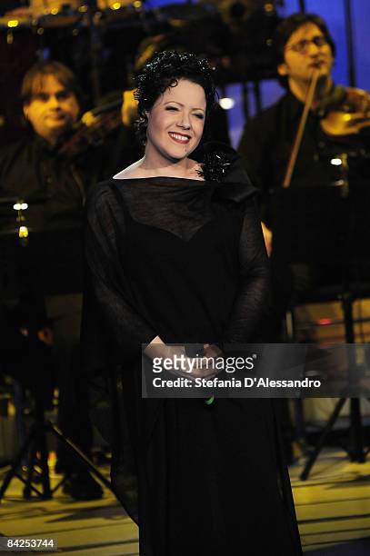 Singer Antonella Ruggiero performs live at "Che Tempo Che Fa Tv Show - Fabrizio De Andre Special" held at Rai Studios on January 11, 2009 in Milan,...