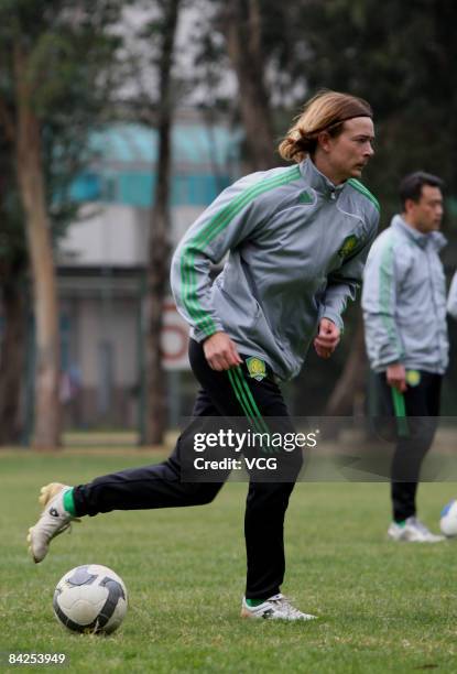 Former Liaoning player Ryan Griffiths in action during a Beijing Guo'an training session on January 11, 2009 in Kunming, Yunnan Province of China....