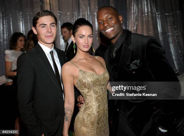 Actors Zac Efron, Megan Fox and Tyrese Gibson attend the InStyle and Warner Bros Golden Globe Post-Party held at the Beverly Hilton hotel on January...