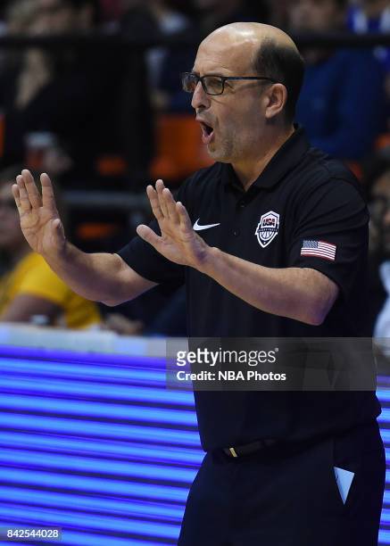 Jeffrey William Van Gundy coach of United States gestures during the FIBA Americup final match between US and Argentina at Orfeo Superdomo arena on...