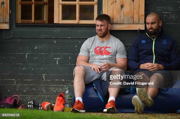 Dublin , Ireland - 4 September 2017; Leinster players Sean O'Brien, left, and Scott Fardy during squad training at the UCD in Belfield, Dublin.