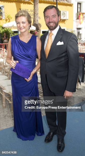 Estefania of Lannoy and Guillermo of Luxemburgo are seen attending the wedding of Marie-Gabrielle of Nassau and Antonius Willms on September 2, 2017...