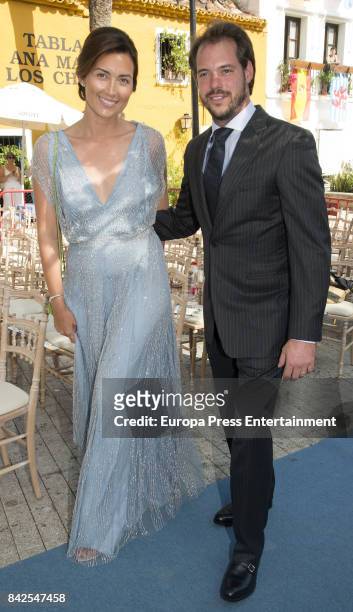 Claire Lademacher and Felix of Luxemburgo are seen attending the wedding of Marie-Gabrielle of Nassau and Antonius Willms on September 2, 2017 in...