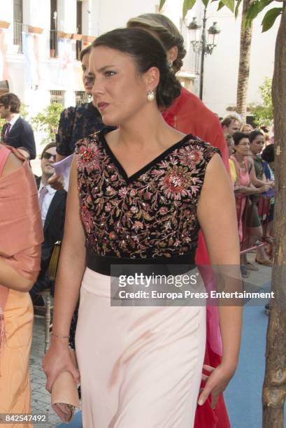 Alexandra of Luxemburgo is seen attending the wedding of Marie-Gabrielle of Nassau and Antonius Willms on September 2, 2017 in Marbella, Spain.
