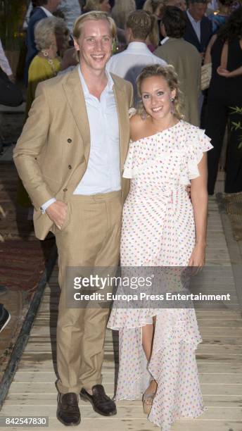 Marie-Grabielle of Nassau and Antonius Willms, from The Grand Ducal Family of Luxembourg, are seen having dinner the day before the wedding of...