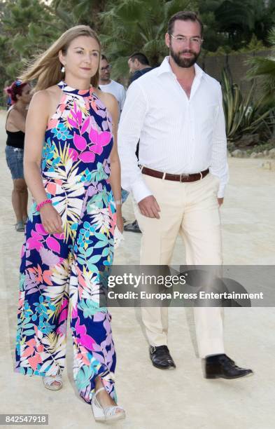 Estefania of Lannoy and Guillermo of Luxemburgo, from The Grand Ducal Family of Luxembourg, are seen having dinner the day before the wedding of...