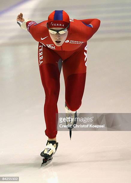 Maren Haugli of Norway skates during the 5000 meter women of the Essent ISU European Speed Skating Championships at the Thialf Ice Stadium on January...