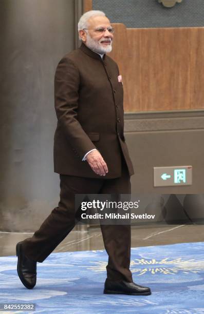 Indian Prime Minister Narendra Modi arrives to the dinner on September 4, 2017 in Xiamen, China. Leaders of Russia, China, India, Brazil and South...