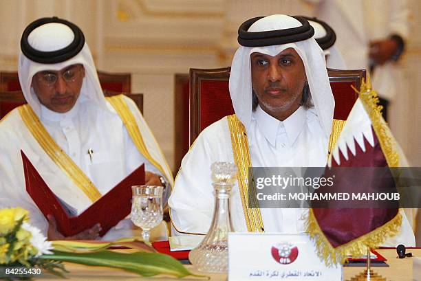 Sheikh Hamad bin Khalifa bin Ahmed al-Thani, president of Qatar's football federation, attends a meeting of the Gulf Cooperation Council football...