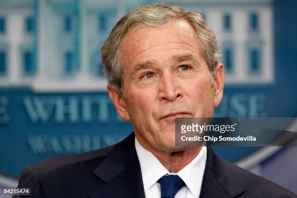 President George W. Bush holds a news conference in the Brady Press Briefing Room at the White House January 12, 2009 in Washington, DC. Bush spent...