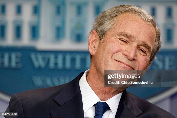 President George W. Bush holds a news conference in the Brady Press Briefing Room at the White House January 12, 2009 in Washington, DC. Bush spent...