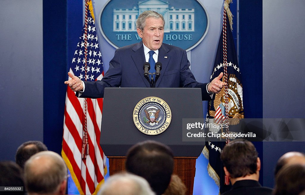 U.S. President W. Bush holds a news conference in the Brady