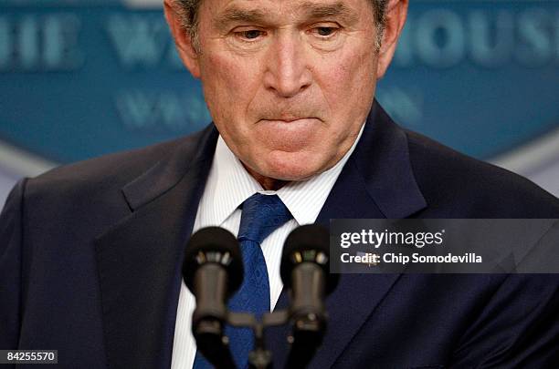 President George W. Bush holds a news conference in the Brady Press Briefing Room at the White House January 12, 2009 in Washington, DC. Bush spent...