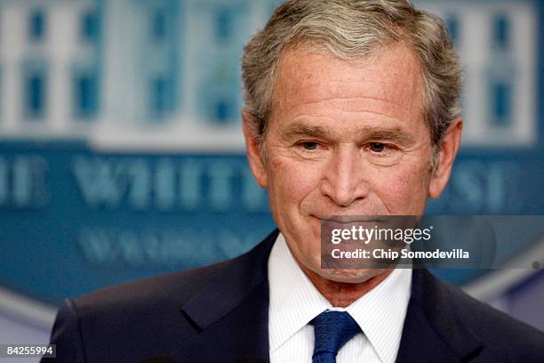 President George W. Bush holds a news conference in the Brady Press Briefing Room at the White House January 12, 2009 in Washington, DC. Bush spent...