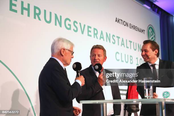 President Reinhard Rauball speaks at the Awarding Ceremony of the 20th anniversary of Volunteering for the Club 100 at Mercedes-Benz Museum on...