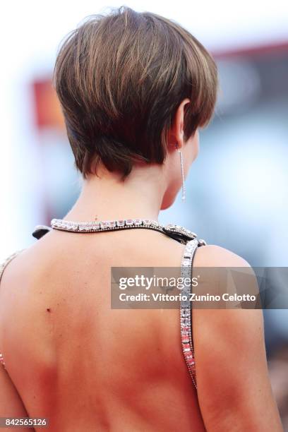 Micaela Ramazzotti walks the red carpet ahead of the 'Una Famiglia' screening during the 74th Venice Film Festival at Sala Grande on September 4,...