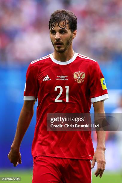 Aleksandr Yerokhin of Russia looks on during the FIFA Confederations Cup Group A match between Russia and New Zealand at Saint Petersburg Stadium on...