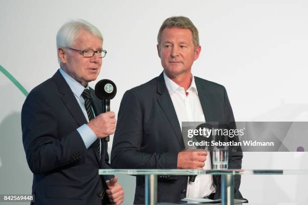 President of the German Football League Reinhard Rauball attends the Club 100 Awarding Ceremony at the Mercedes Benz Museum on September 4, 2017 in...