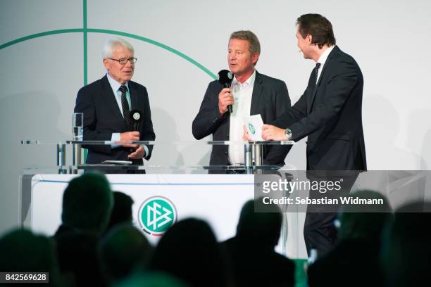 President of the German Football League Reinhard Rauball attends the Club 100 Awarding Ceremony at the Mercedes Benz Museum on September 4, 2017 in...
