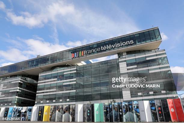 Picture taken on September 4, 2017 in Paris shows a view of the headquarters of French state-run television group "France Televisions" group...